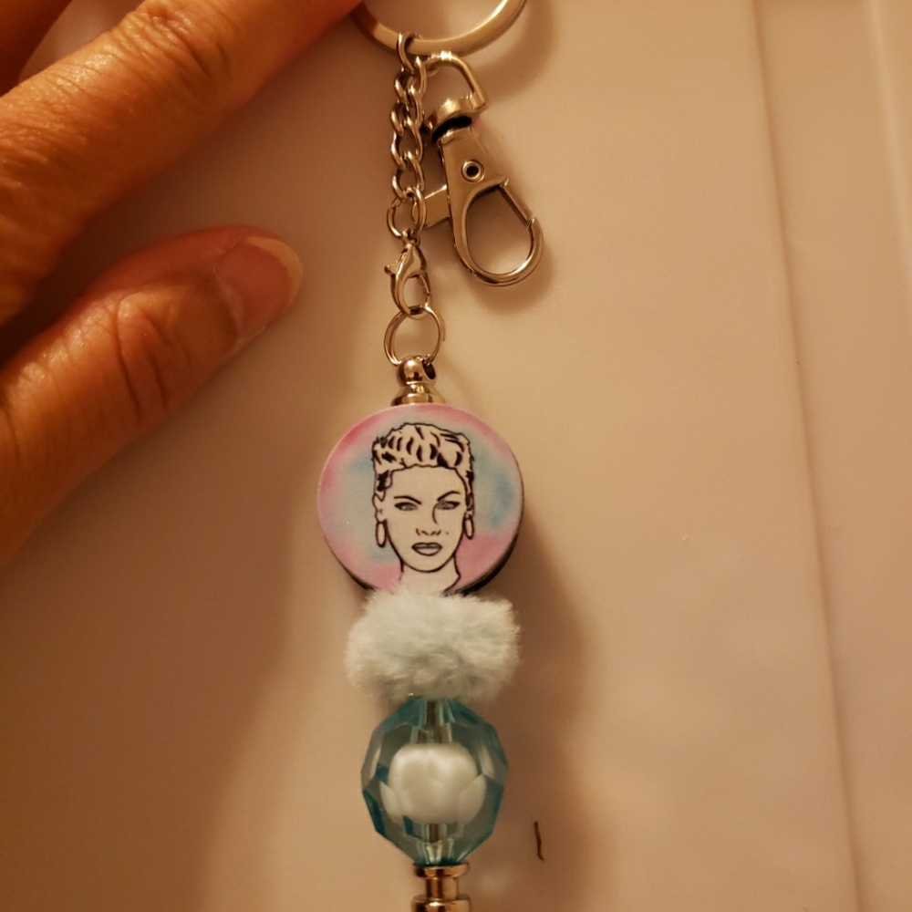 New Handmade Pink the Singer Focal Bead Beaded Keychain